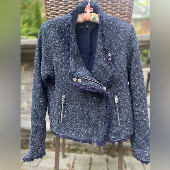 Blank NYC zippered motorcycle tweed blue jacket, silver hardware - Picture 8 of 12